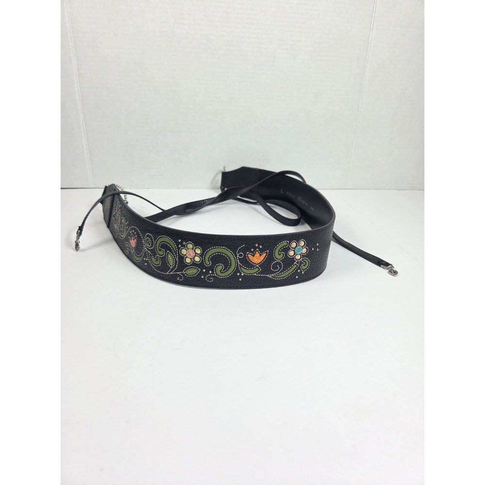 Vtg Brighton Black Multicolor Floral Western Tie Belt Women Sz L Cowgirl Boho